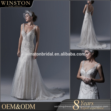 Latest Style High Quality Lace and Beads Decoration Sleeveless Mermaid Wedding Dress